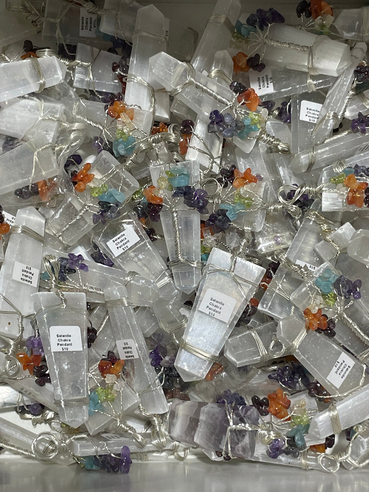 Silver Plated Selenite Chakra Tree of Life Pendants (20pc Lot)