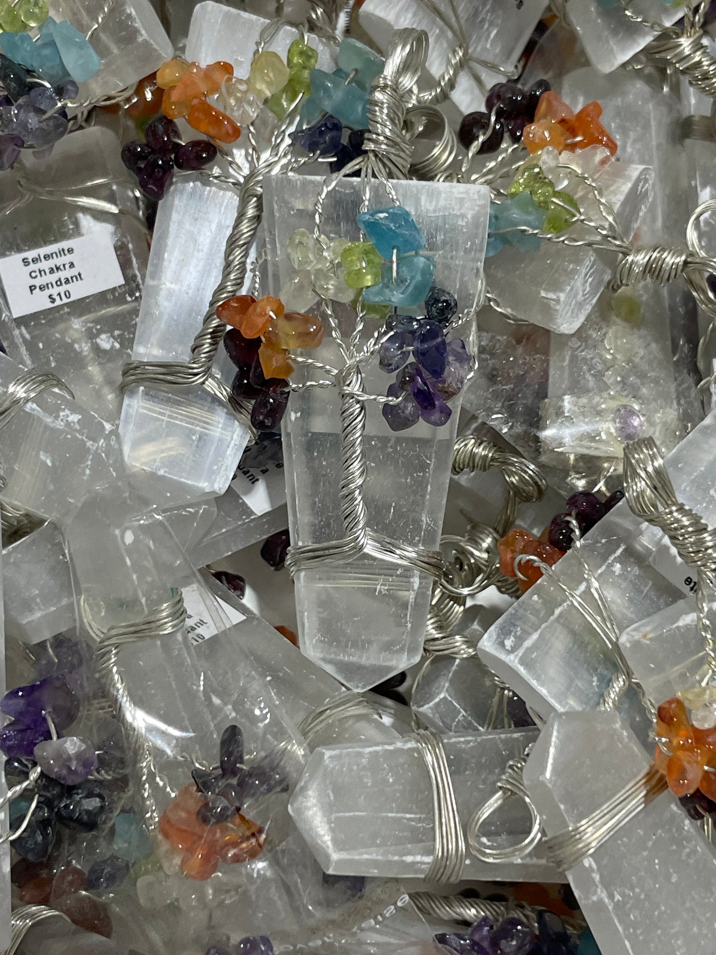 Silver Plated Selenite Chakra Tree of Life Pendants (20pc Lot)