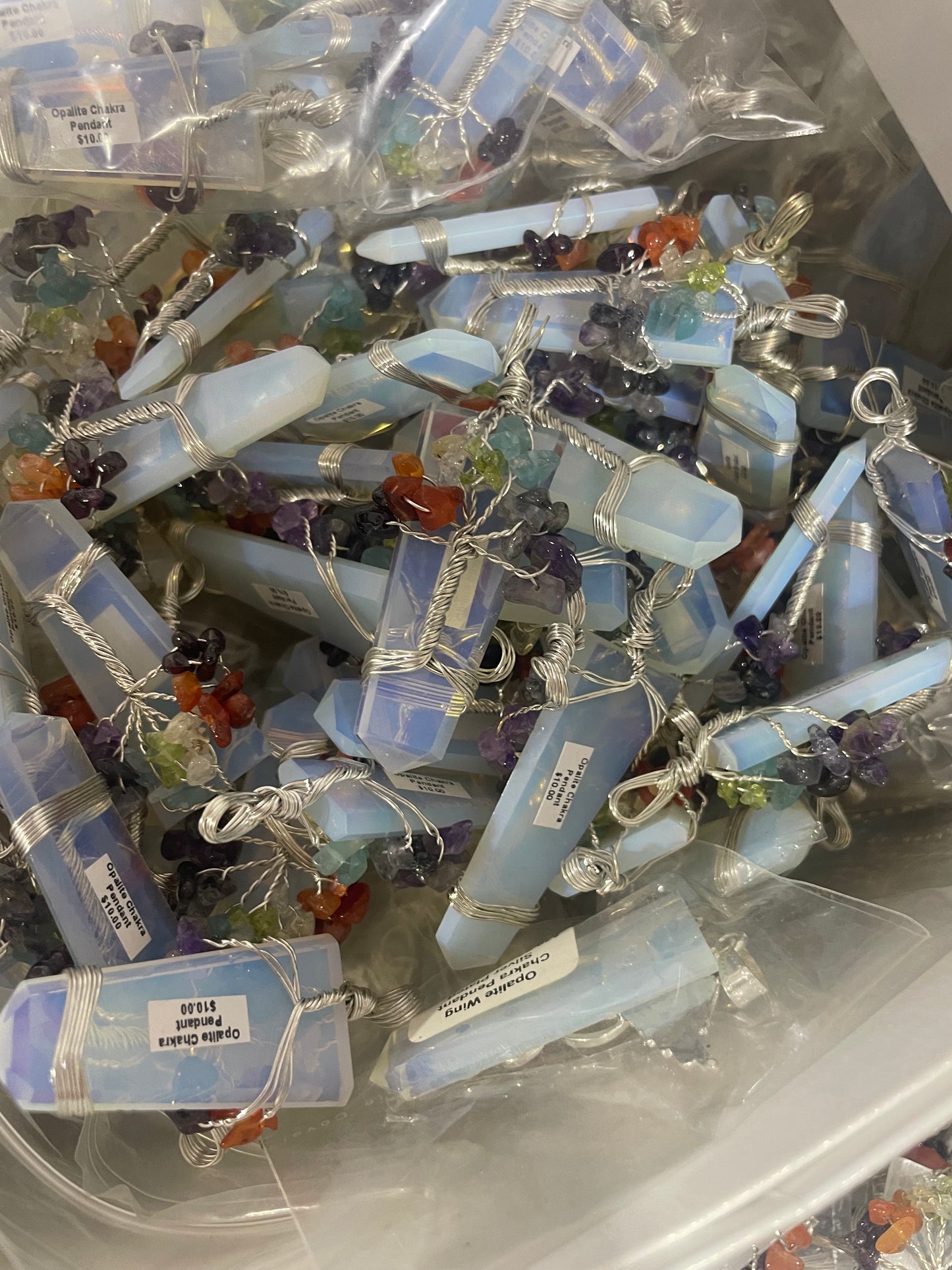 Silver Plated Opalite Chakra Tree of Life Pendants (20pc Lot)