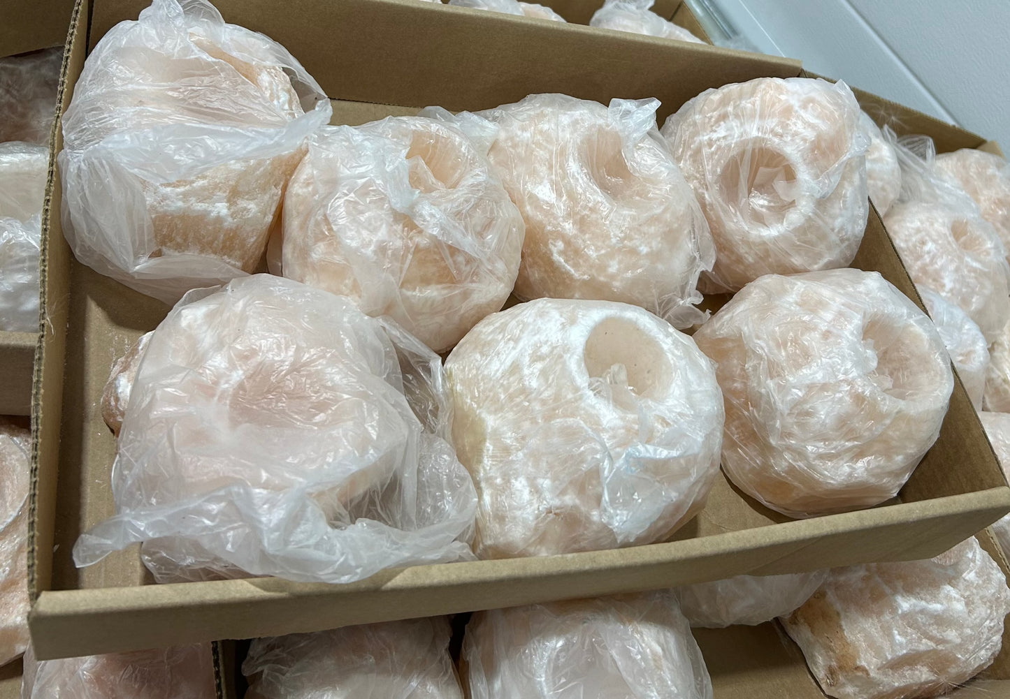 Rough Peach Selenite Candle Holder (Flat)