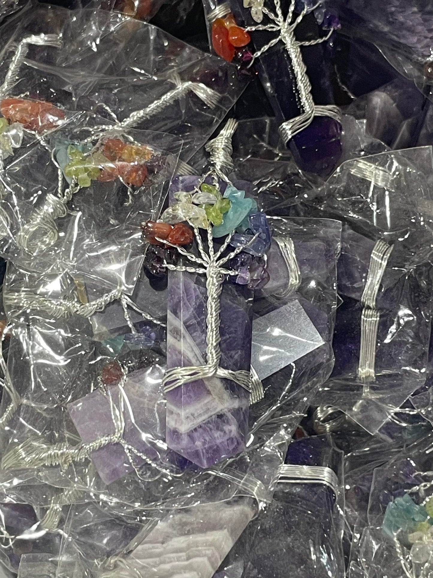 Silver Plated Amethyst Chakra Tree of Life Pendants (20pc Lot)