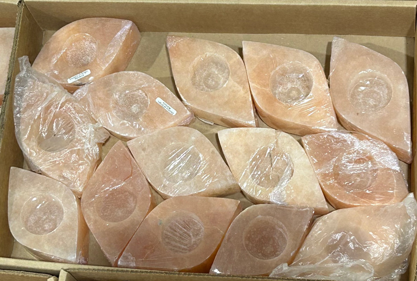 Round Diamond Peach Selenite Candle Holder (Flat)