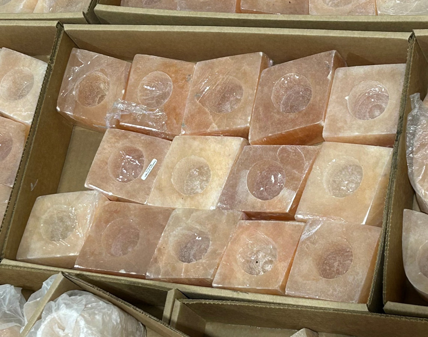 Diamond Peach Selenite Candle Holder (Flat)