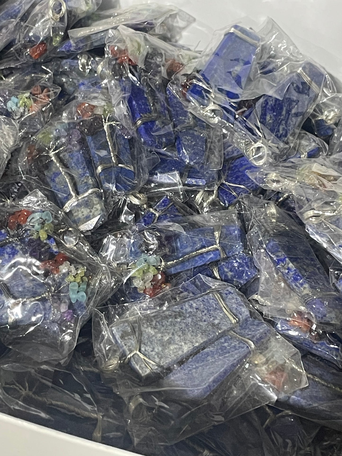 Silver Plated Lapis Lazuli Chakra Tree of Life Pendants (20pc Lot)