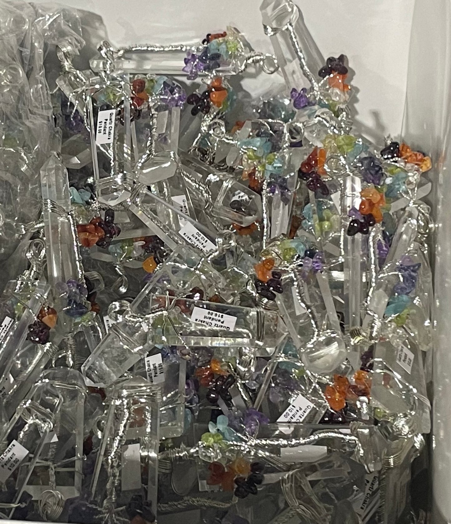 Silver Plated Clear Quartz Chakra Tree of Life Pendants (20pc Lot)