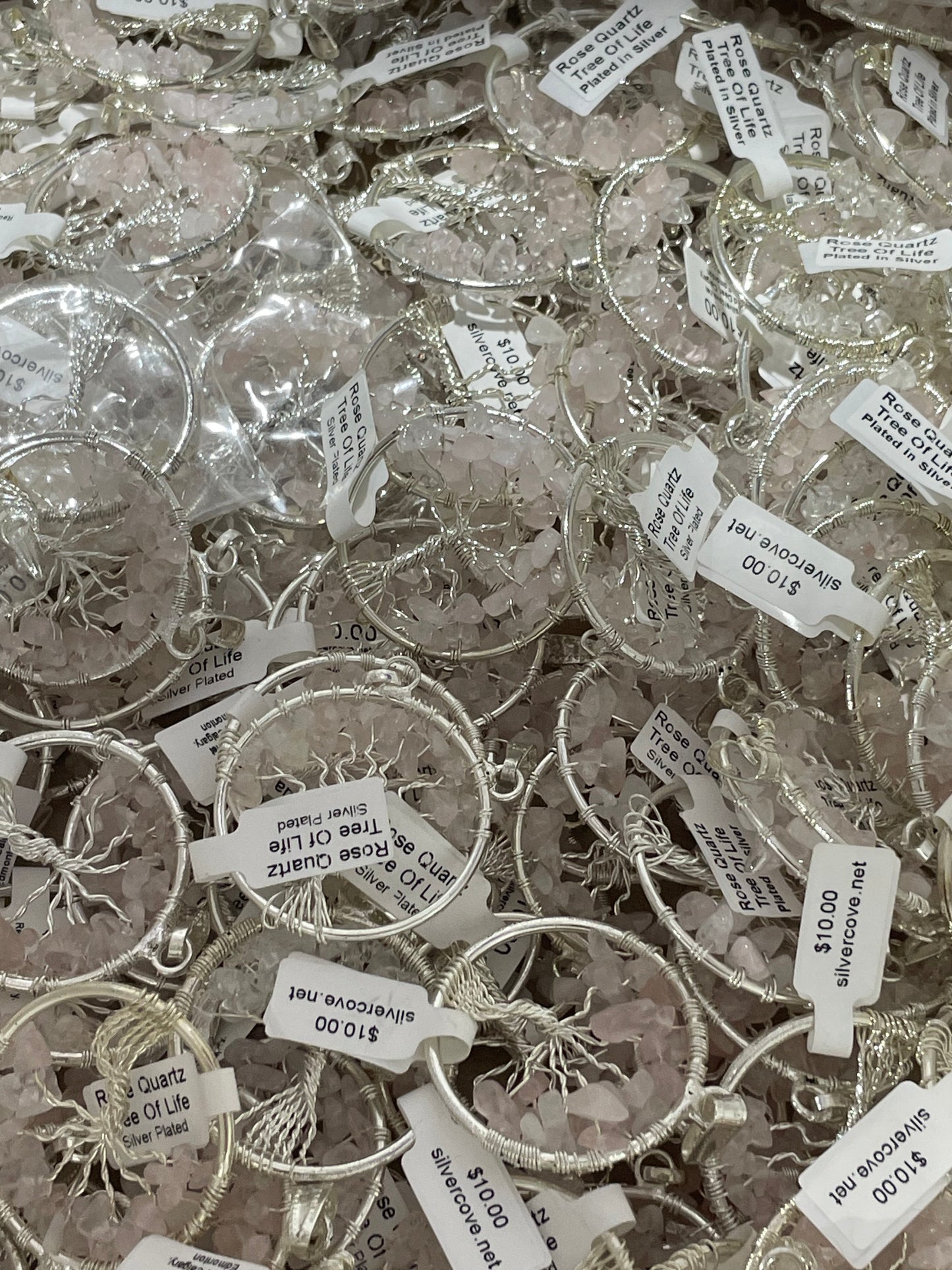 Silver Plated Rose Quartz Tree of Life Pendants (20pc Lot)