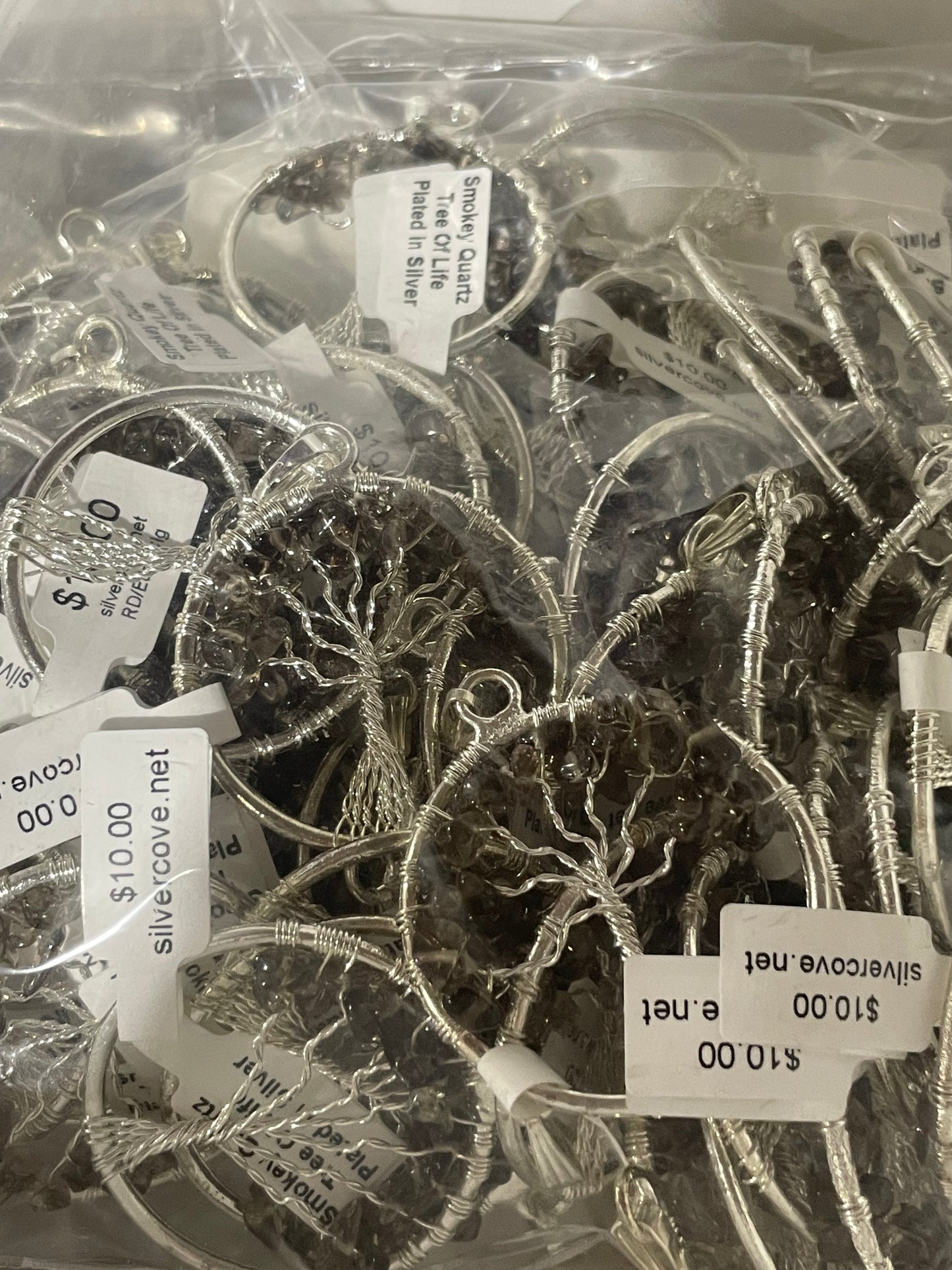 Silver Plated Smoky Quartz Tree of Life Pendants (20pc Lot)