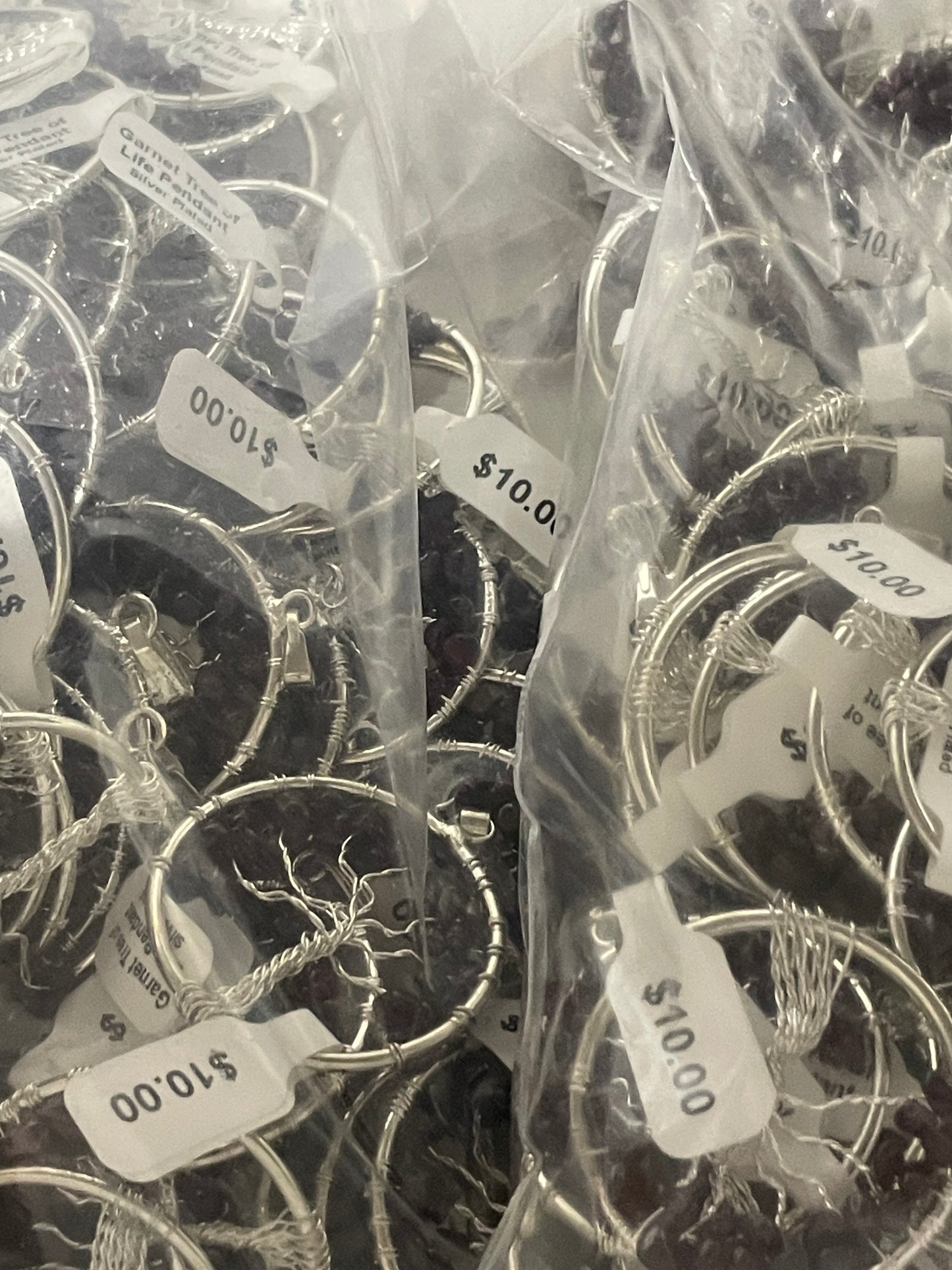 Silver Plated Garnet Tree of Life Pendants (20pc Lot)
