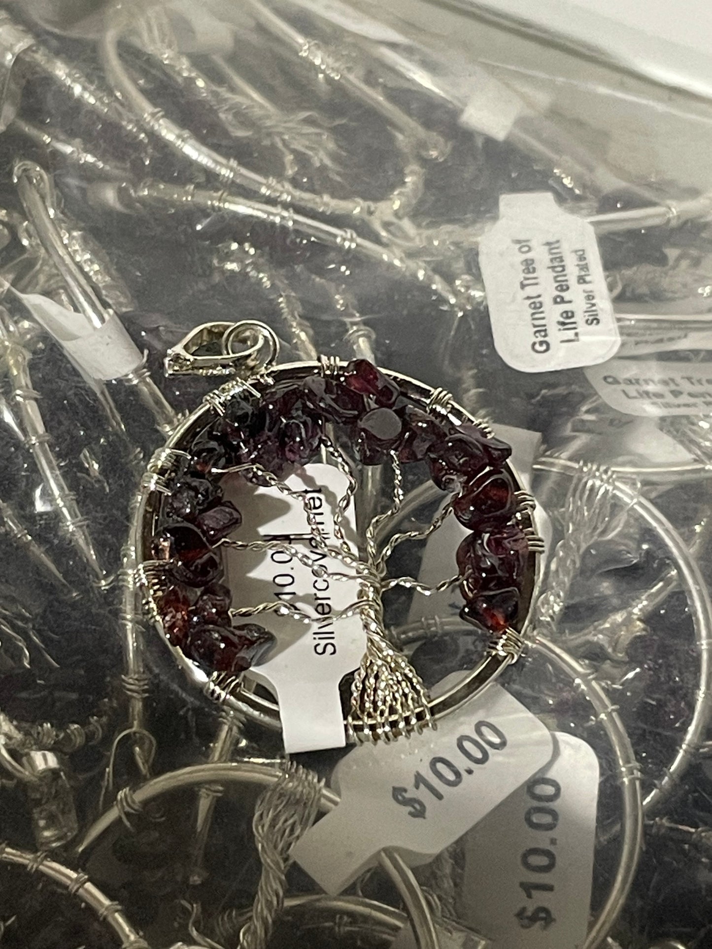Silver Plated Garnet Tree of Life Pendants (20pc Lot)
