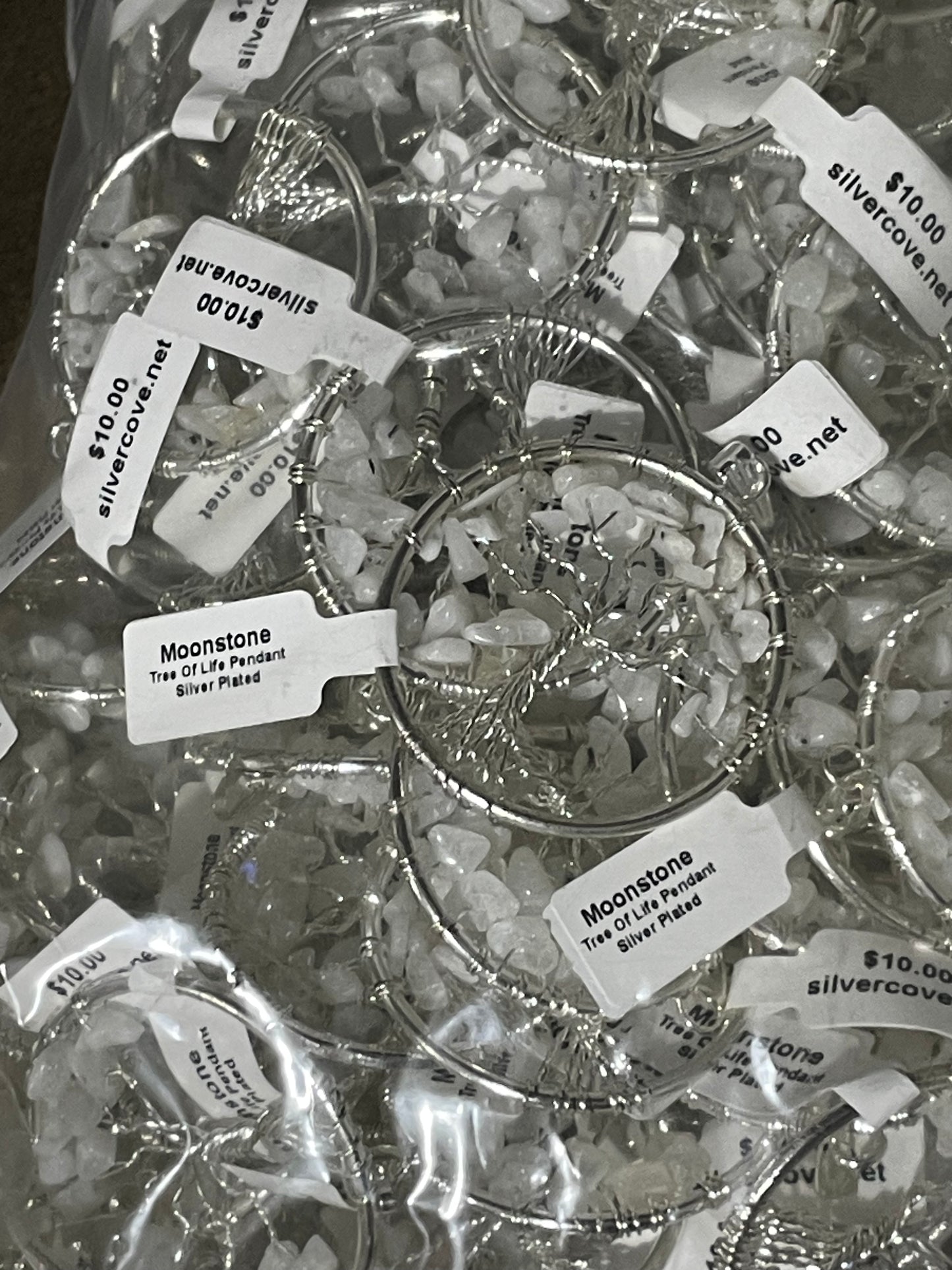 Silver Plated Moonstone Tree of Life Pendants (20pc Lot)