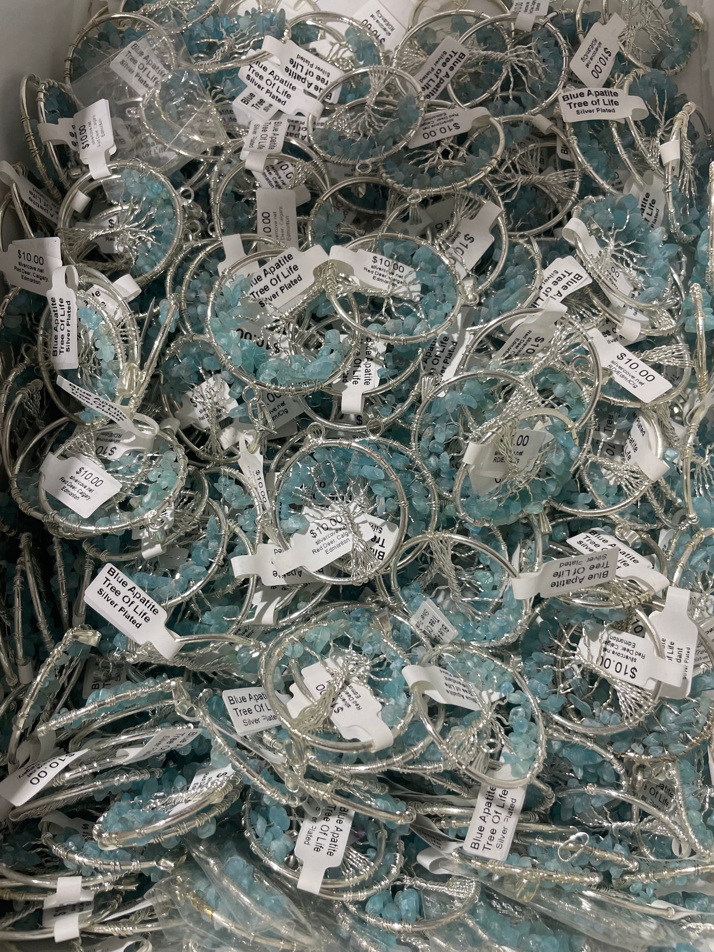 Silver Plated Blue Apatite Tree of Life Pendants (20pc Lot)