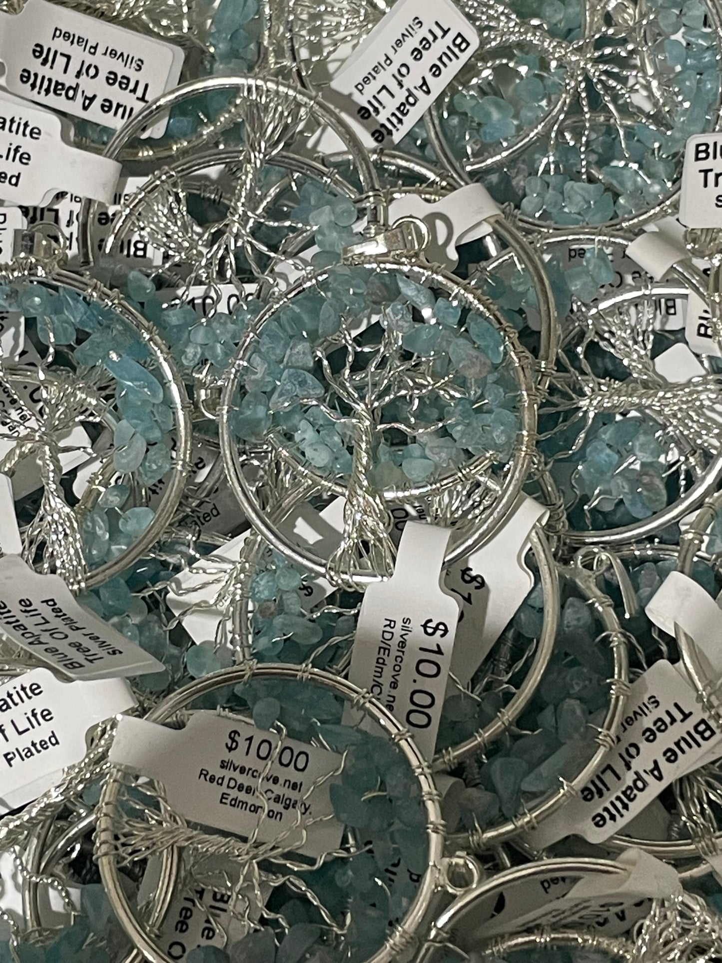 Silver Plated Blue Apatite Tree of Life Pendants (20pc Lot)