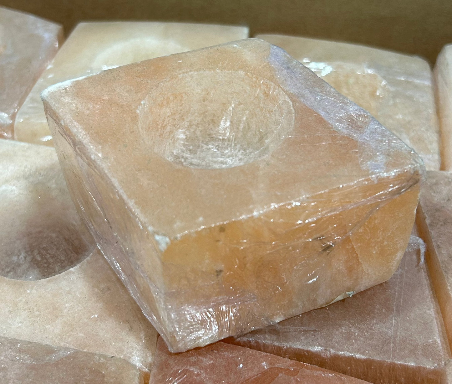 Diamond Peach Selenite Candle Holder (Flat)