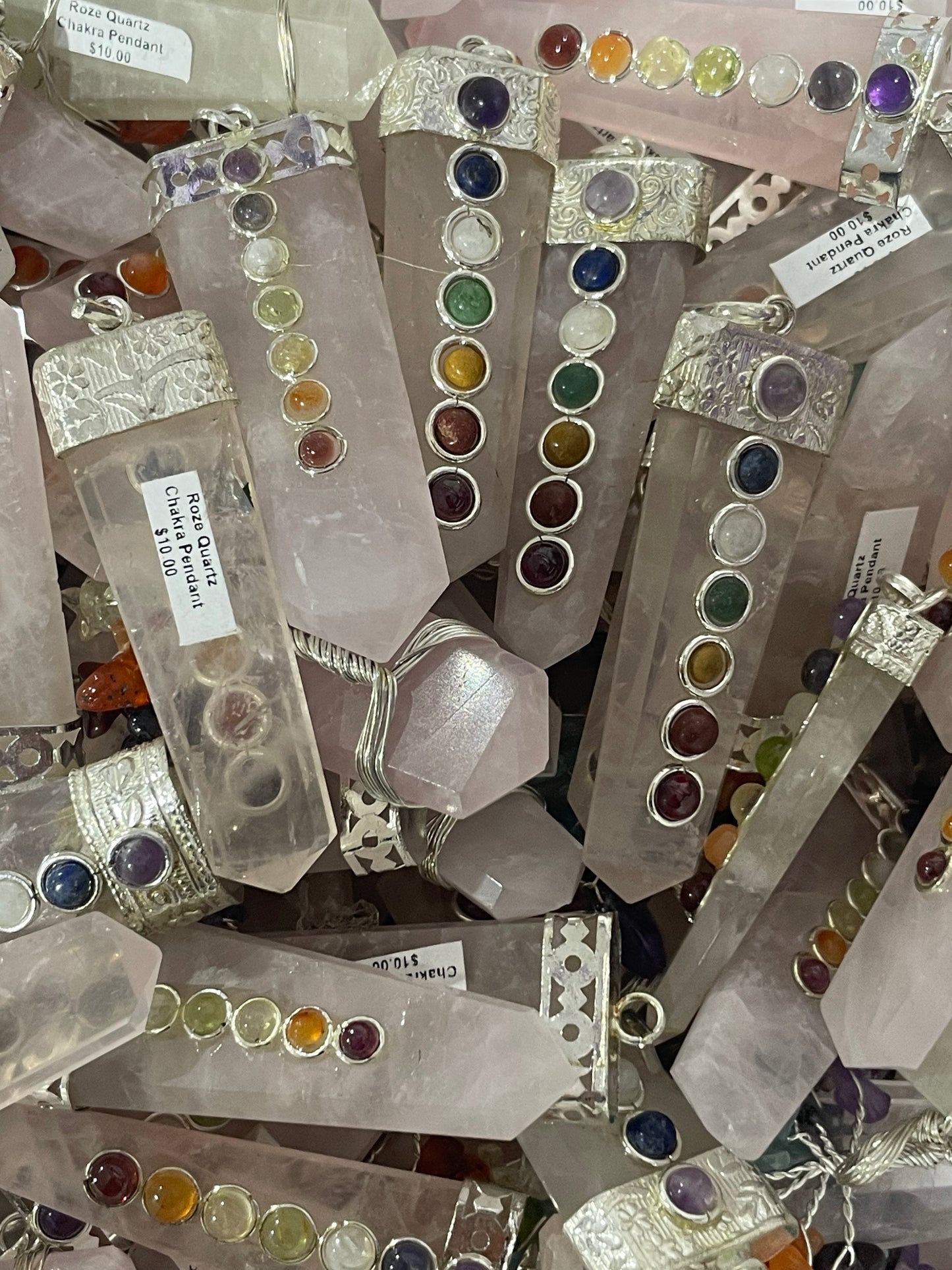 Silver Plated Rose Quartz Chakra Pendants (20pc Lot)