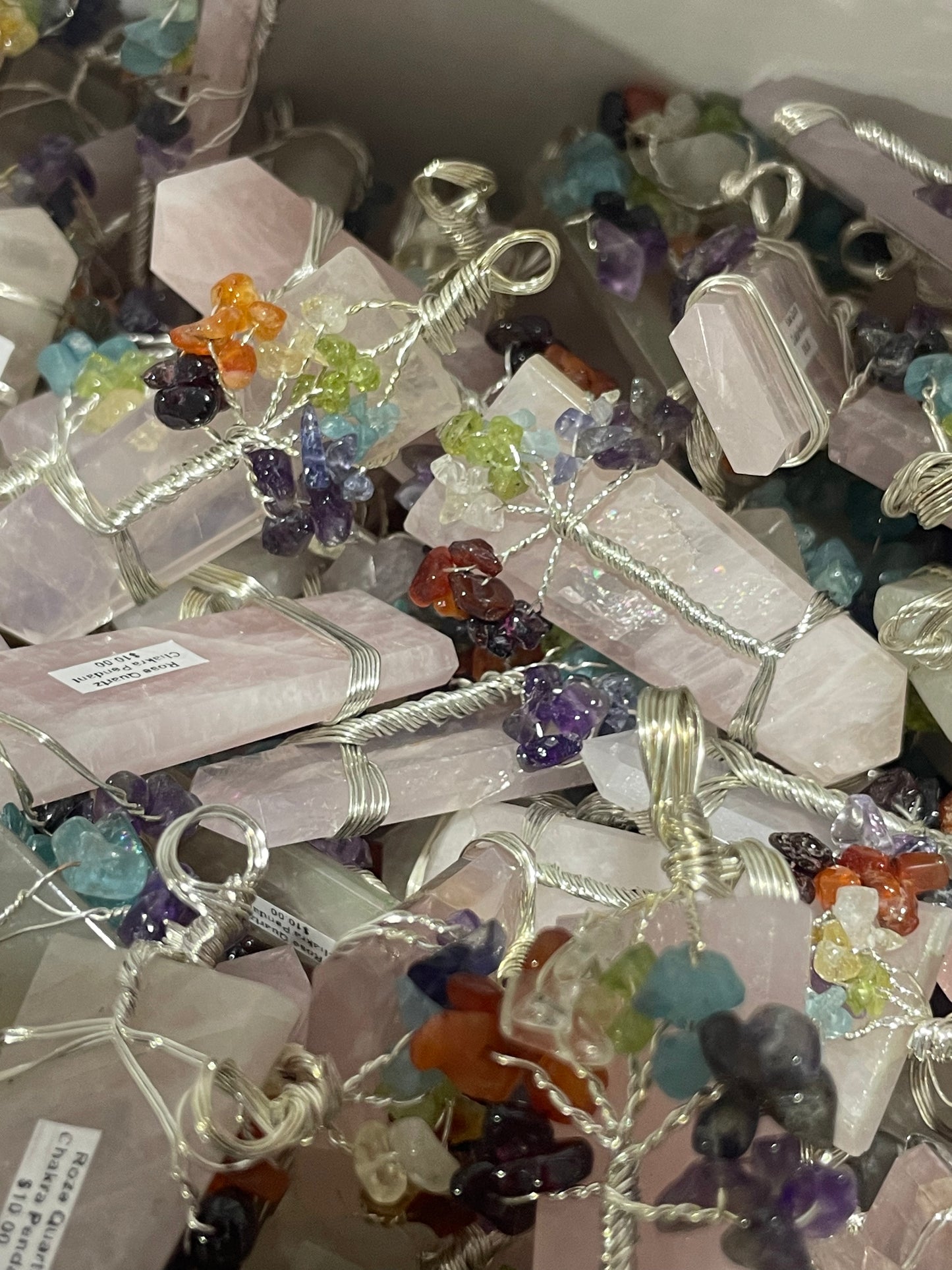 Silver Plated Rose Quartz Chakra Tree of Life Pendants (20pc Lot)