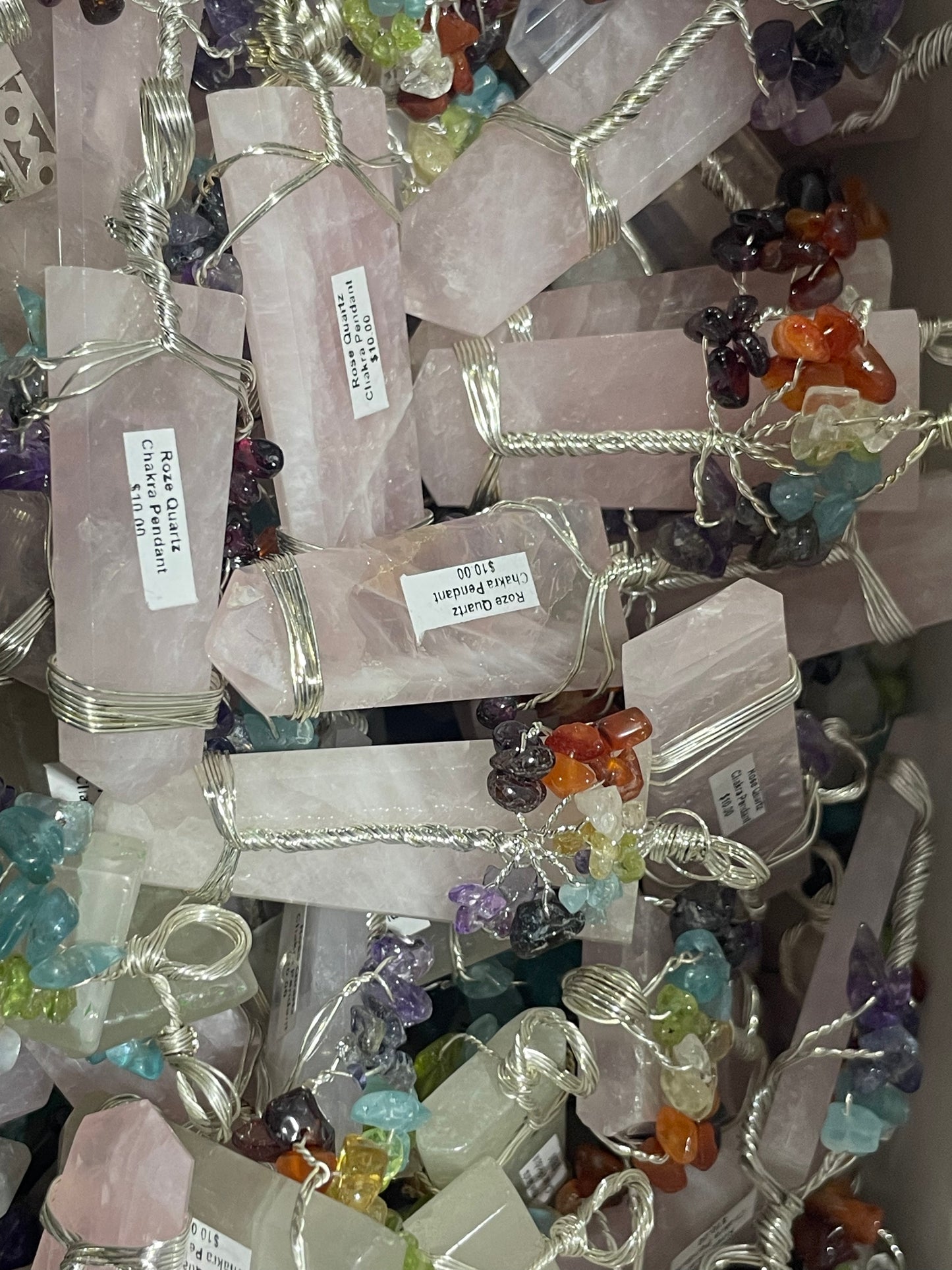 Silver Plated Rose Quartz Chakra Tree of Life Pendants (20pc Lot)