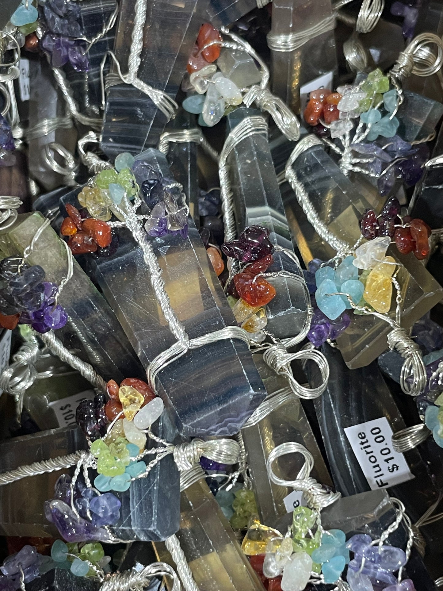Silver Plated Fluorite Chakra Tree of Life Pendants (20pc Lot)