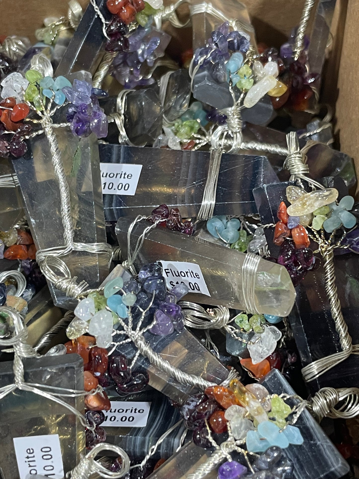 Silver Plated Fluorite Chakra Tree of Life Pendants (20pc Lot)