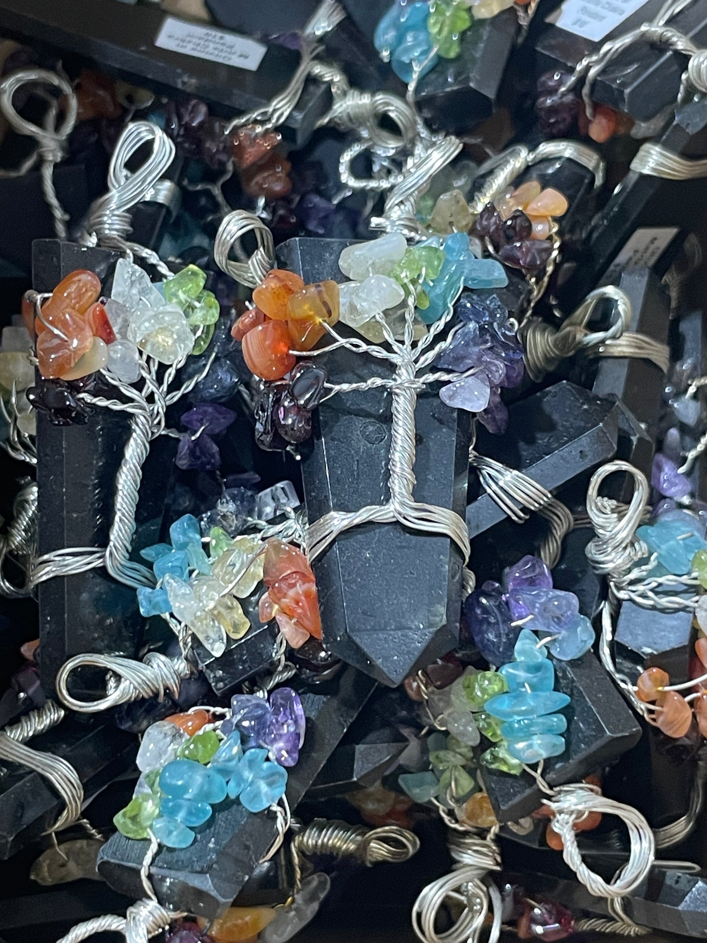 Silver Plated Olivine in Matrix Chakra Tree of Life Pendants (20pc Lot)