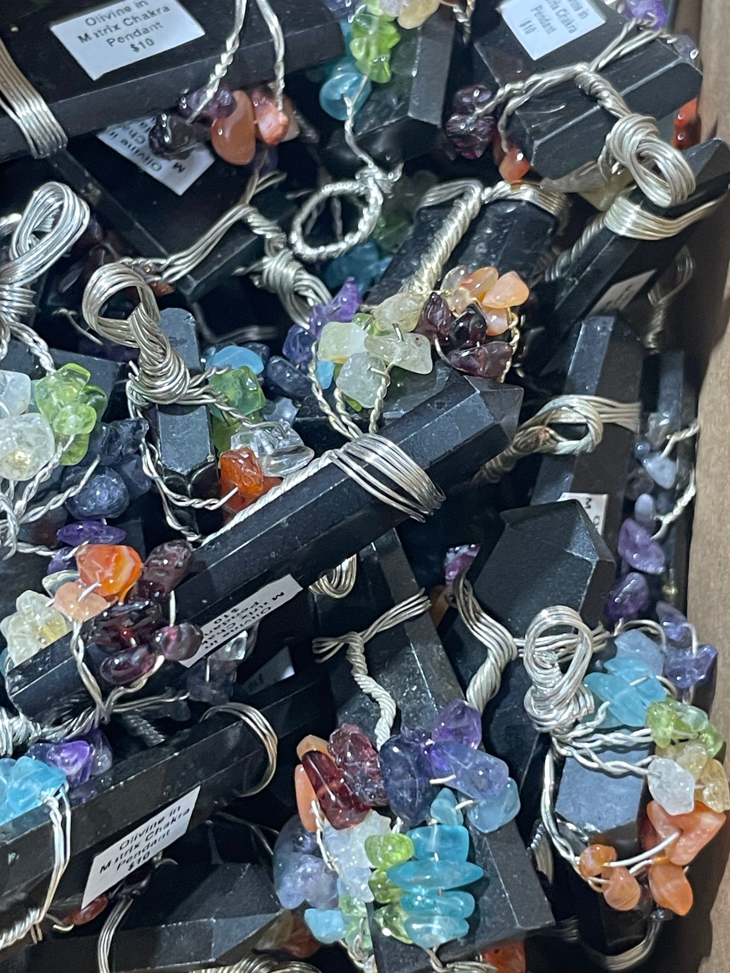 Silver Plated Olivine in Matrix Chakra Tree of Life Pendants (20pc Lot)