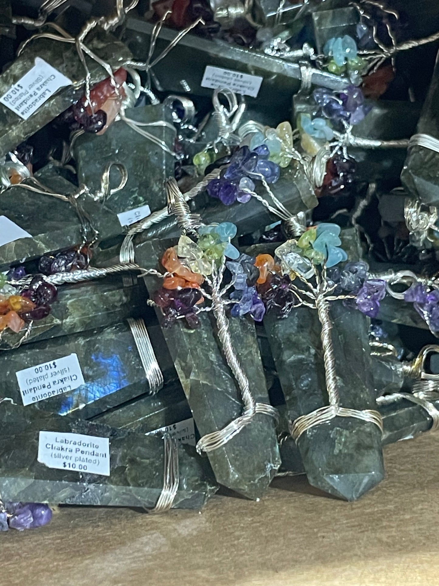 Silver Plated Labradorite Chakra Tree of Life Pendants (20pc Lot)