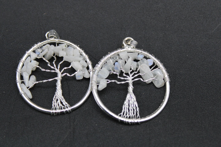 Silver Plated Moonstone Tree of Life Pendants (20pc Lot)