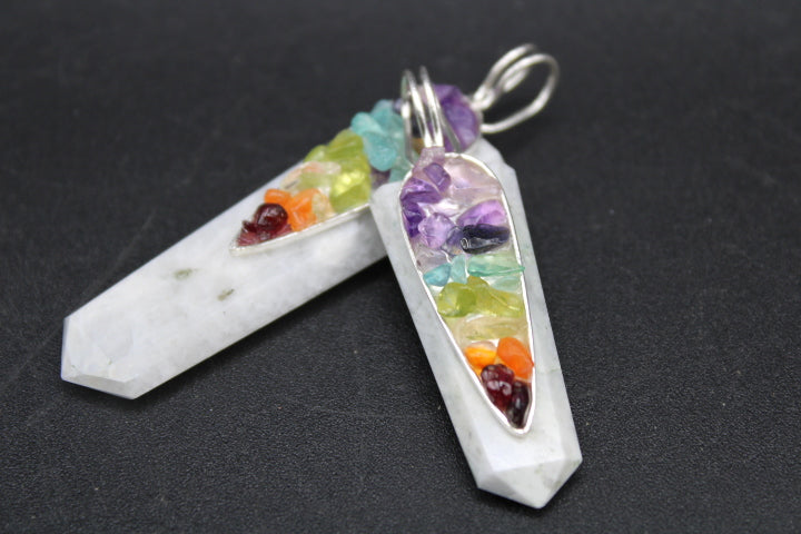 Silver Plated Moonstone Chakra Pendants (20pc Lot)