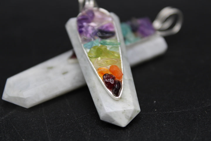 Silver Plated Moonstone Chakra Pendants (20pc Lot)