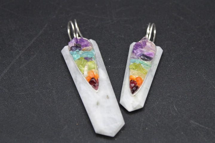 Silver Plated Moonstone Chakra Pendants (20pc Lot)
