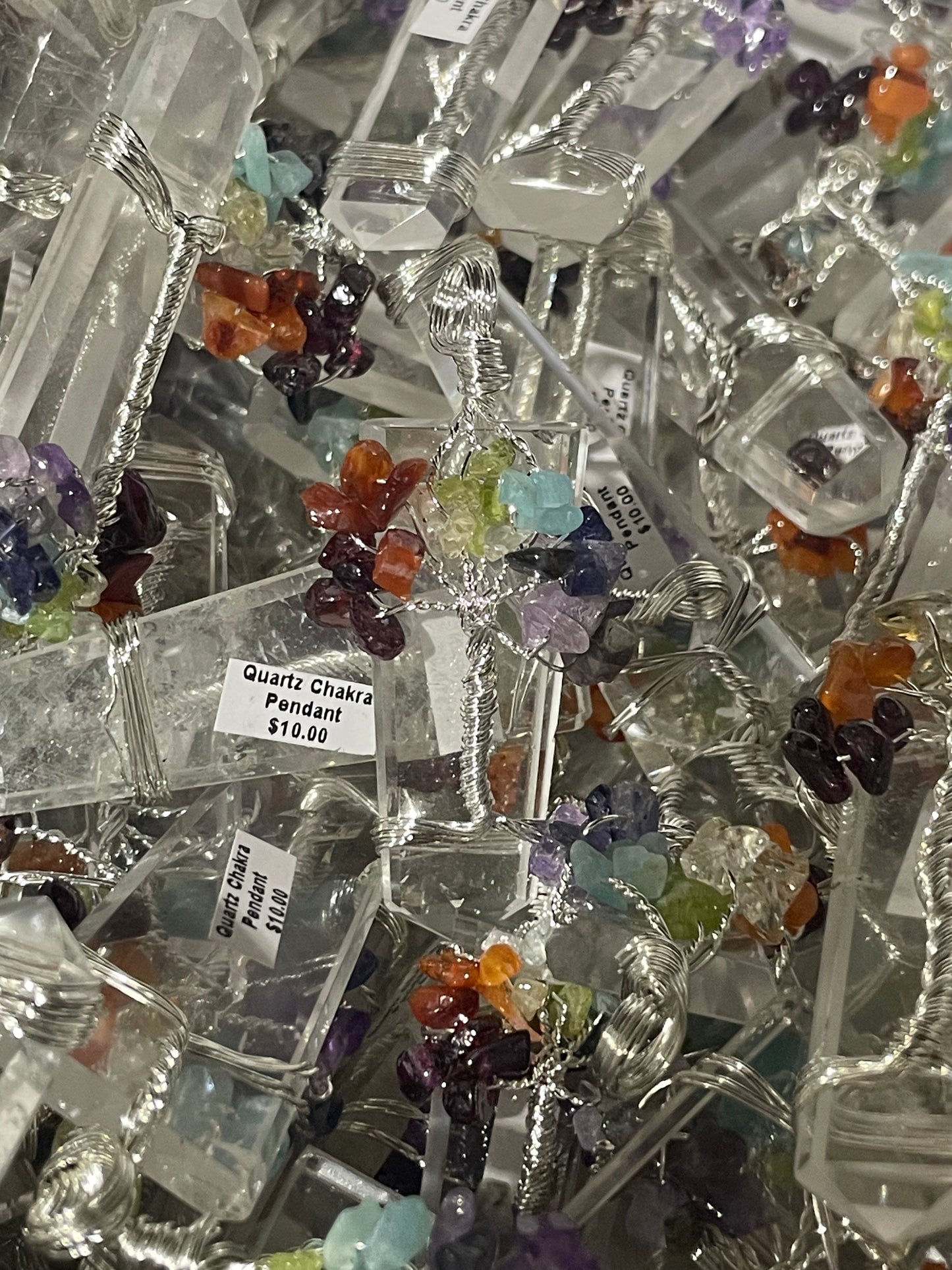 Silver Plated Clear Quartz Chakra Tree of Life Pendants (20pc Lot)
