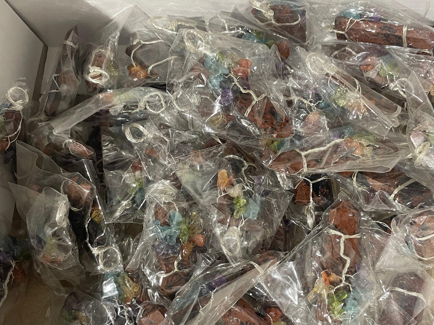 Silver Plated Mahogany Obsidian Chakra Tree of Life Pendants (20pc Lot)