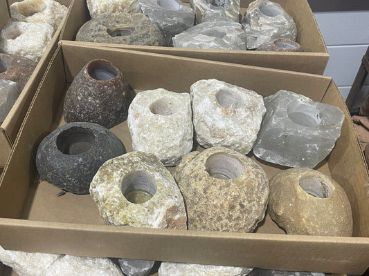 Mixed Stone Candle Holders (Flat)